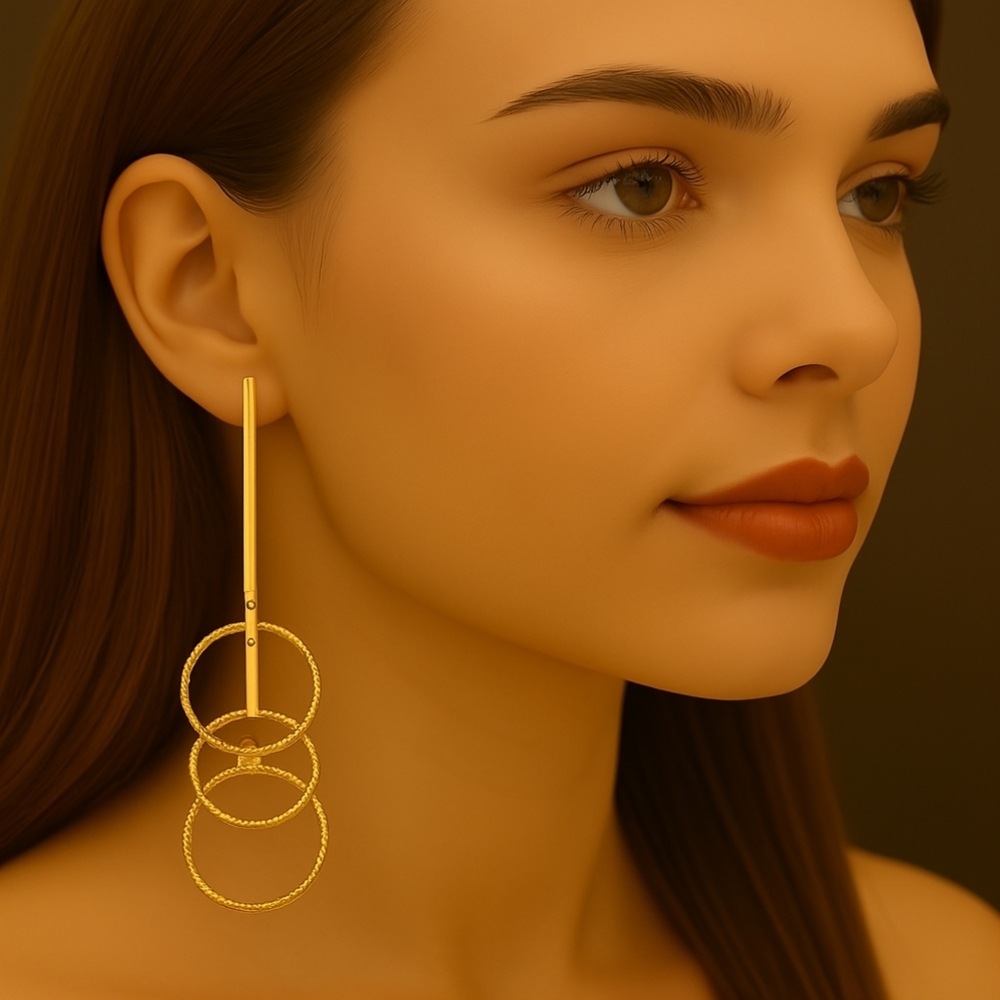 Textured Gold Triple Hoop Earrings – Vertical Bar Drop Dangle Earrings for Women